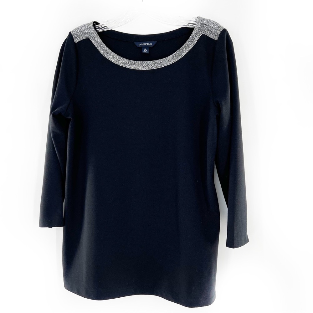 Lands' End Black Silver Metallic Dressy Tunic Top Blouse Size Medium (10-12) - Picture 12 of 13